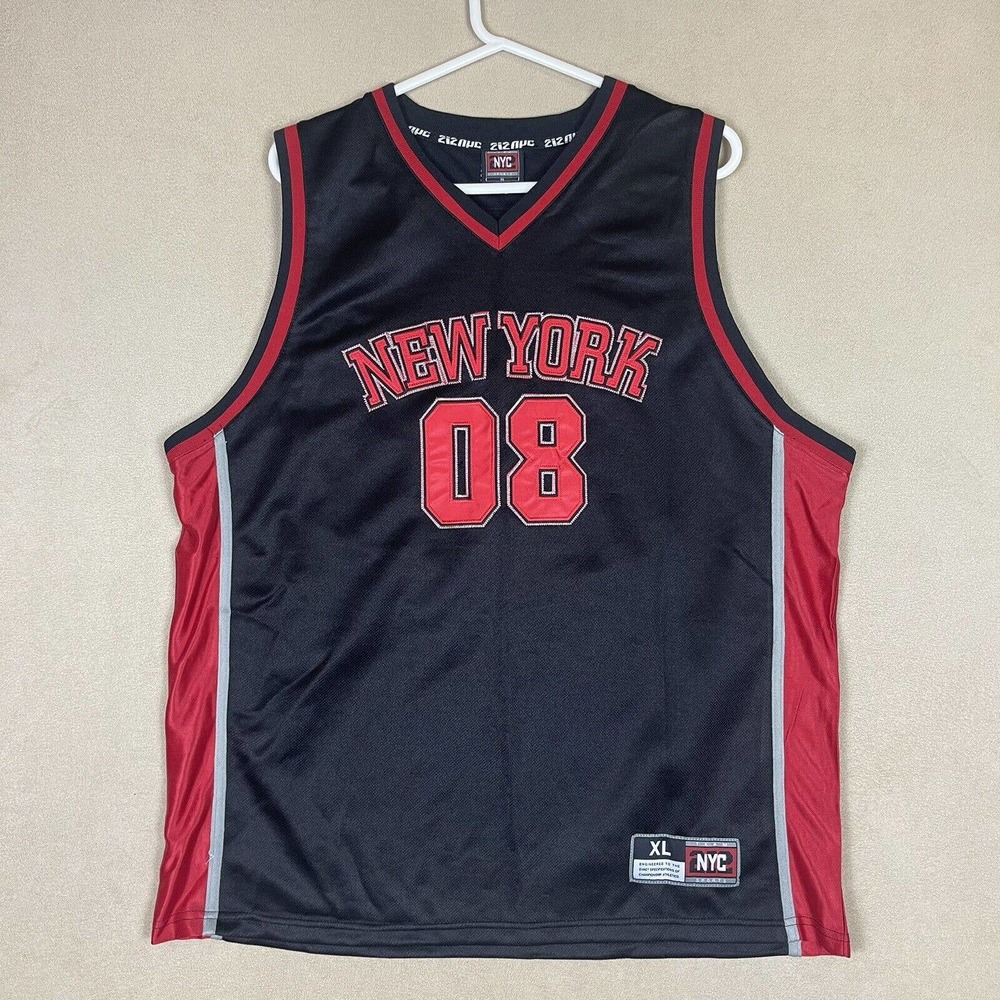 212 NYC "New York #08‎ Mens XL Sleeveless Basketball Jersey Black/Red V Neck